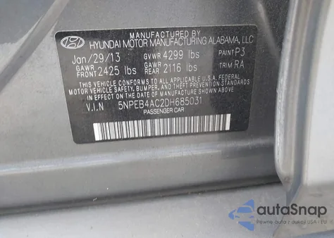 2013 Hyundai Sonata Gls из США, поврежденный, VIN 5NPEB4AC2DH685031